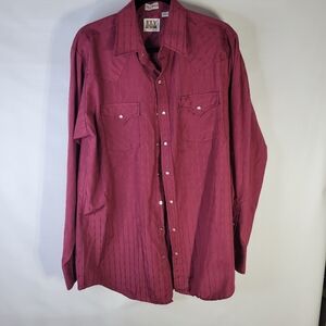 Mens Ely Cattleman Tall man Western Shirt Pearl snap front/cuffs Red on red S LT